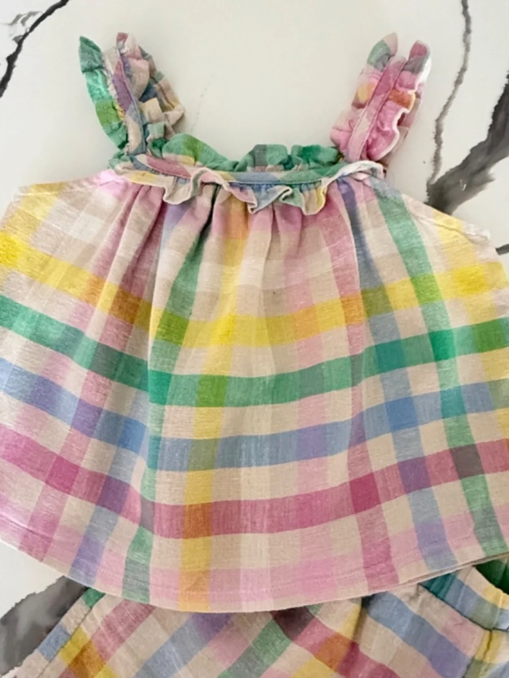 GAP Linen Blend Plaid Shorts & Top NWOT Yellow Ruffle Tee 3T Girls